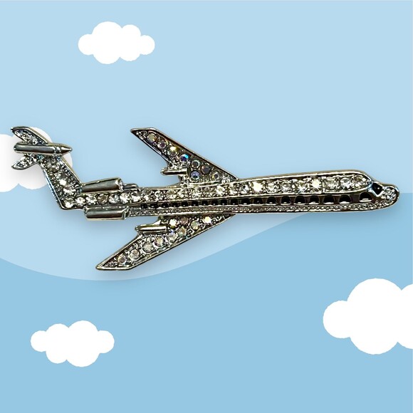 Dazzling Rhinestone Airplane Brooch Pin with Inlaid Design - Picture 2 of 4